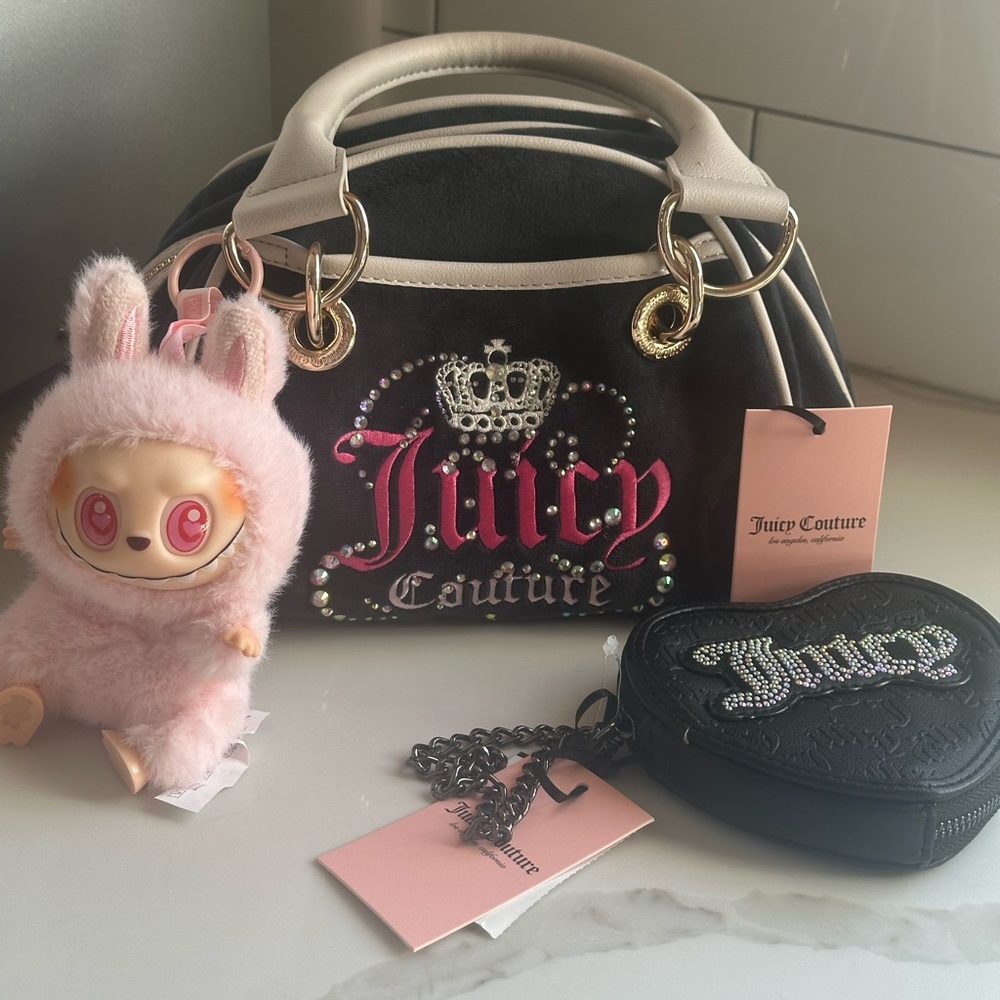 Juicy Couture Black and Pink Embellished Bag Set
